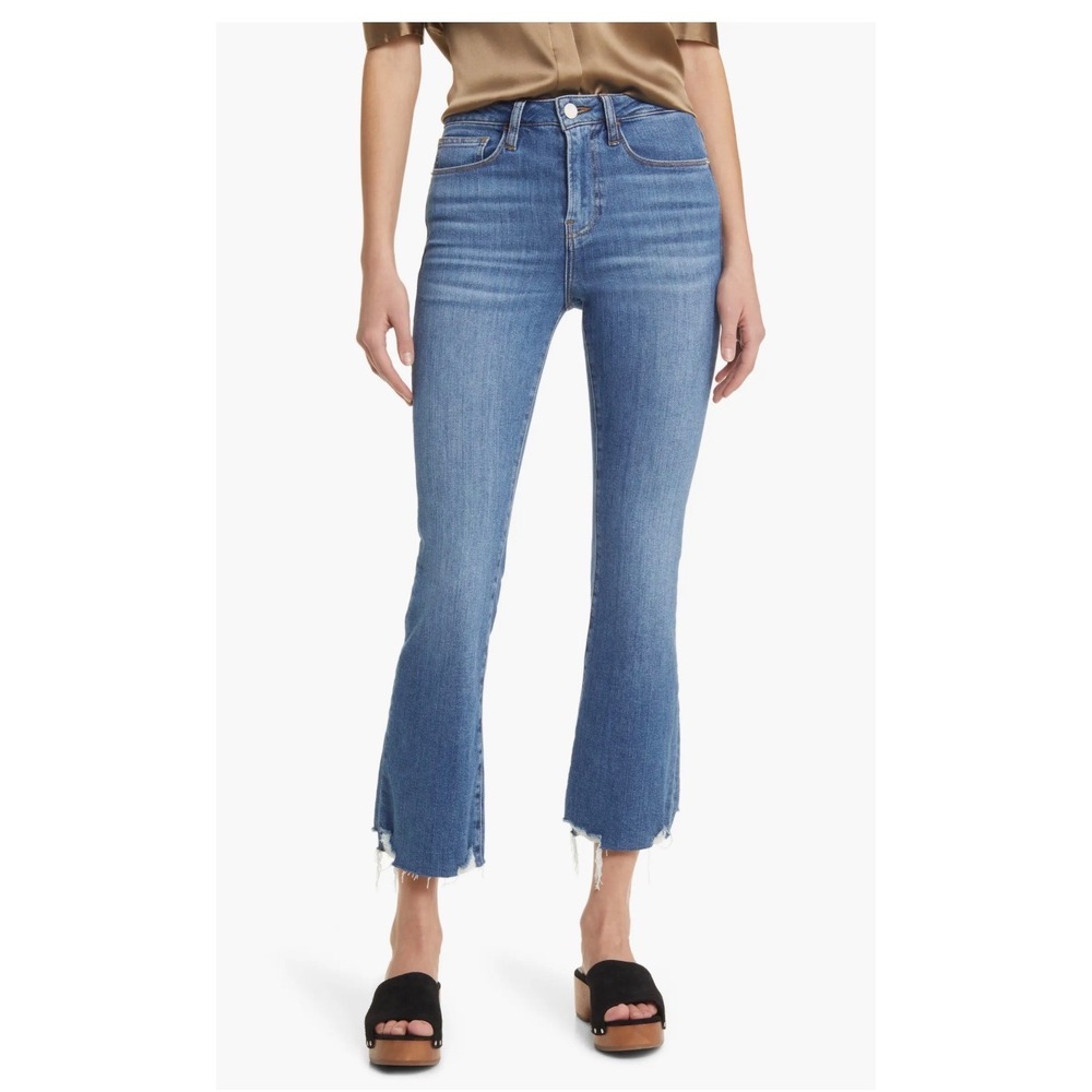 FRAME Le Crop Mini Boot Jeans Womens 27 Blue Denim Raw Hem High Rise